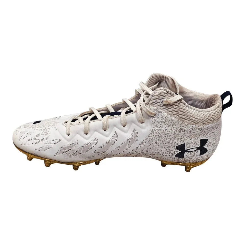 Men's Under Armour Spotlight Football Cleats White Gold Navy Sz 13 3023963-111